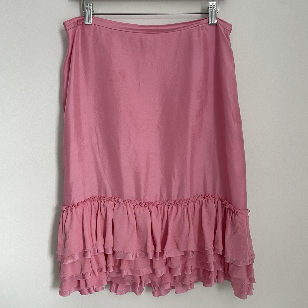 Banana Republic 100% Silk Ruffle Skirt Pink Tiered Coquette Balletcore Vintage 8 - Picture 5 of 11